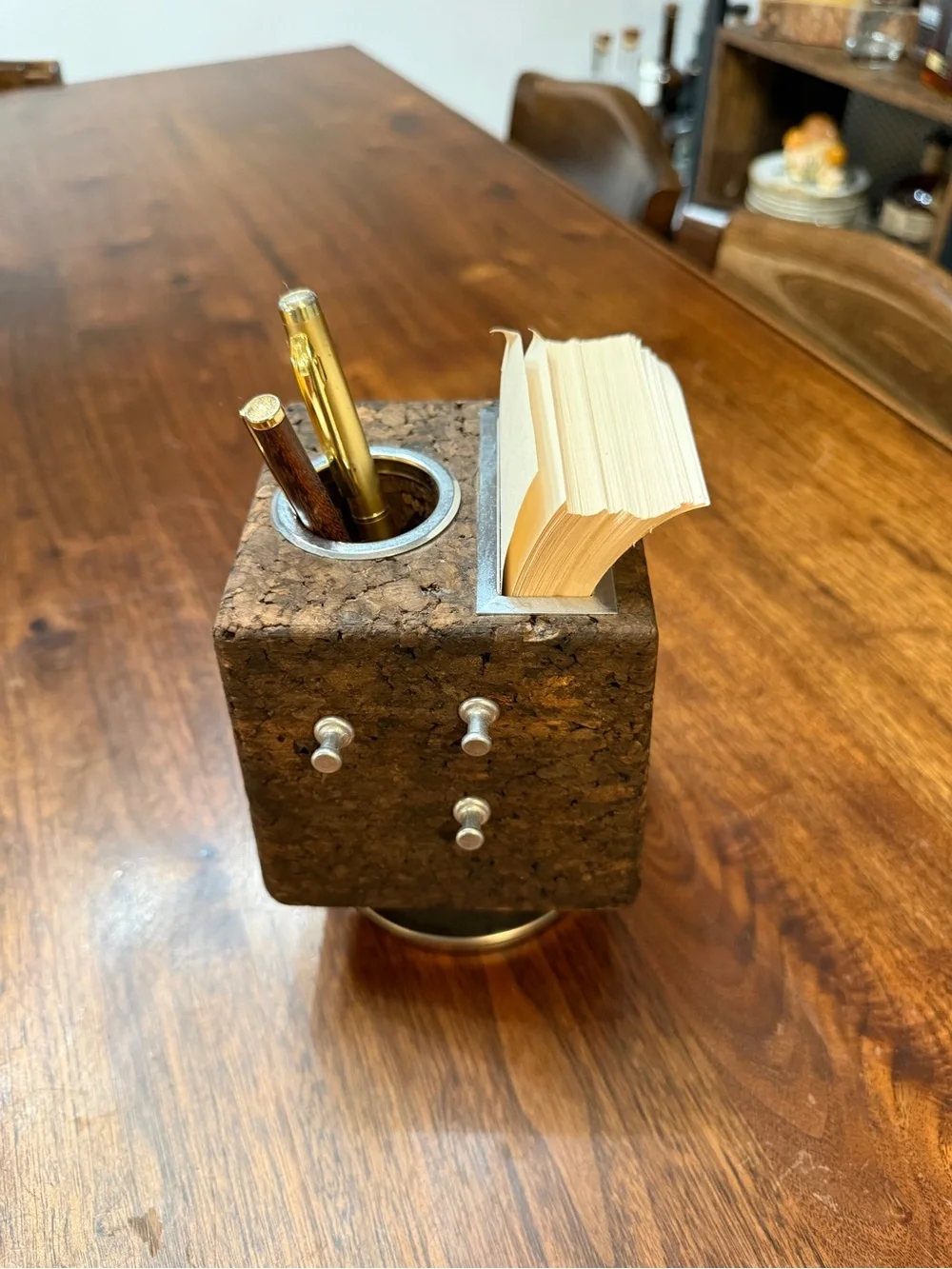 Cork Cube Desk Organizer with Note Holder and Pen Cup - Brown